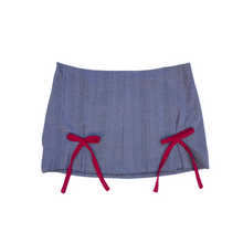 Load image into Gallery viewer, Up-cycled grey with red bow detail skirt
