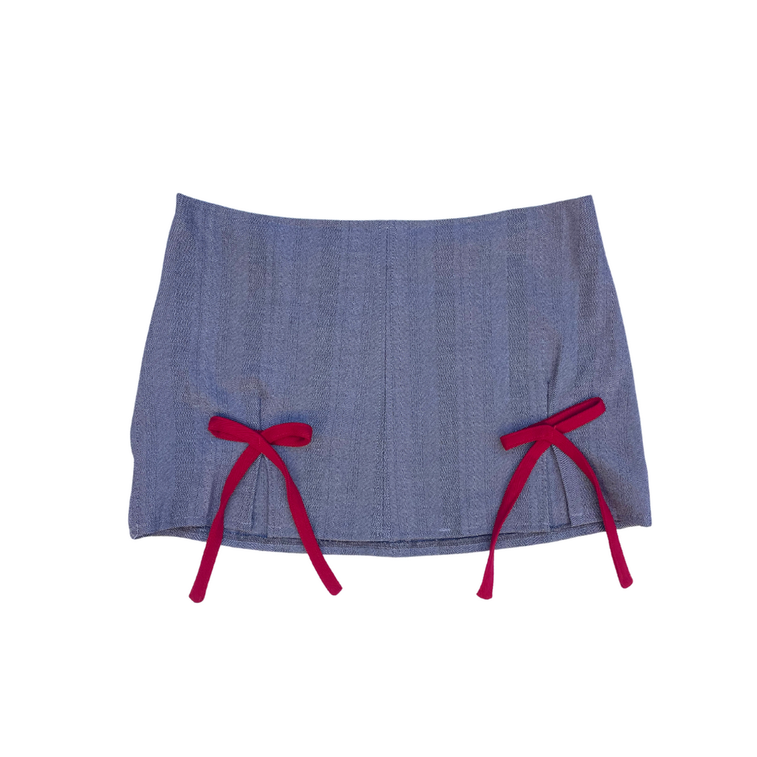 Up-cycled grey with red bow detail skirt