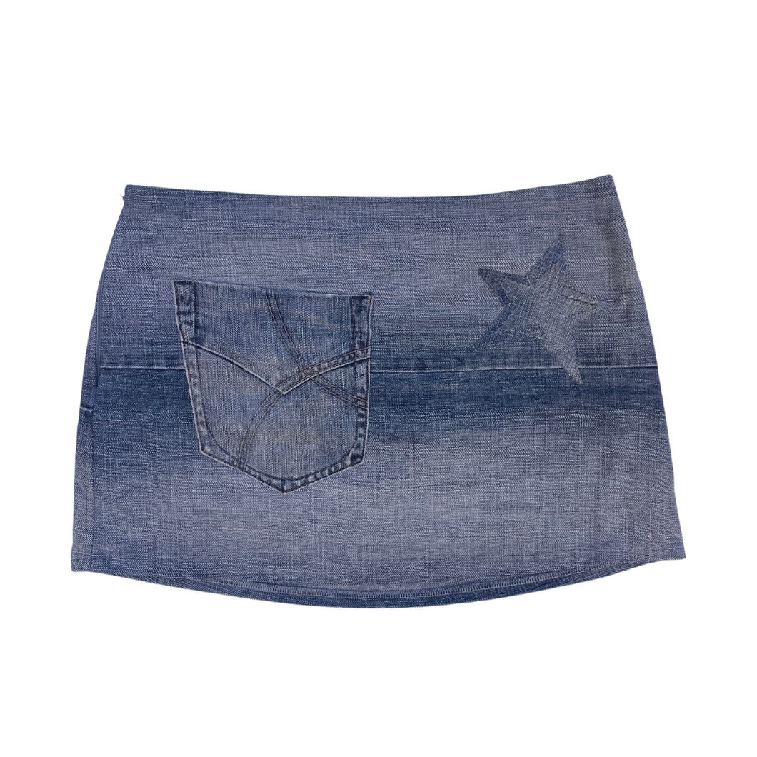 Up-cycled star denim mini skirt